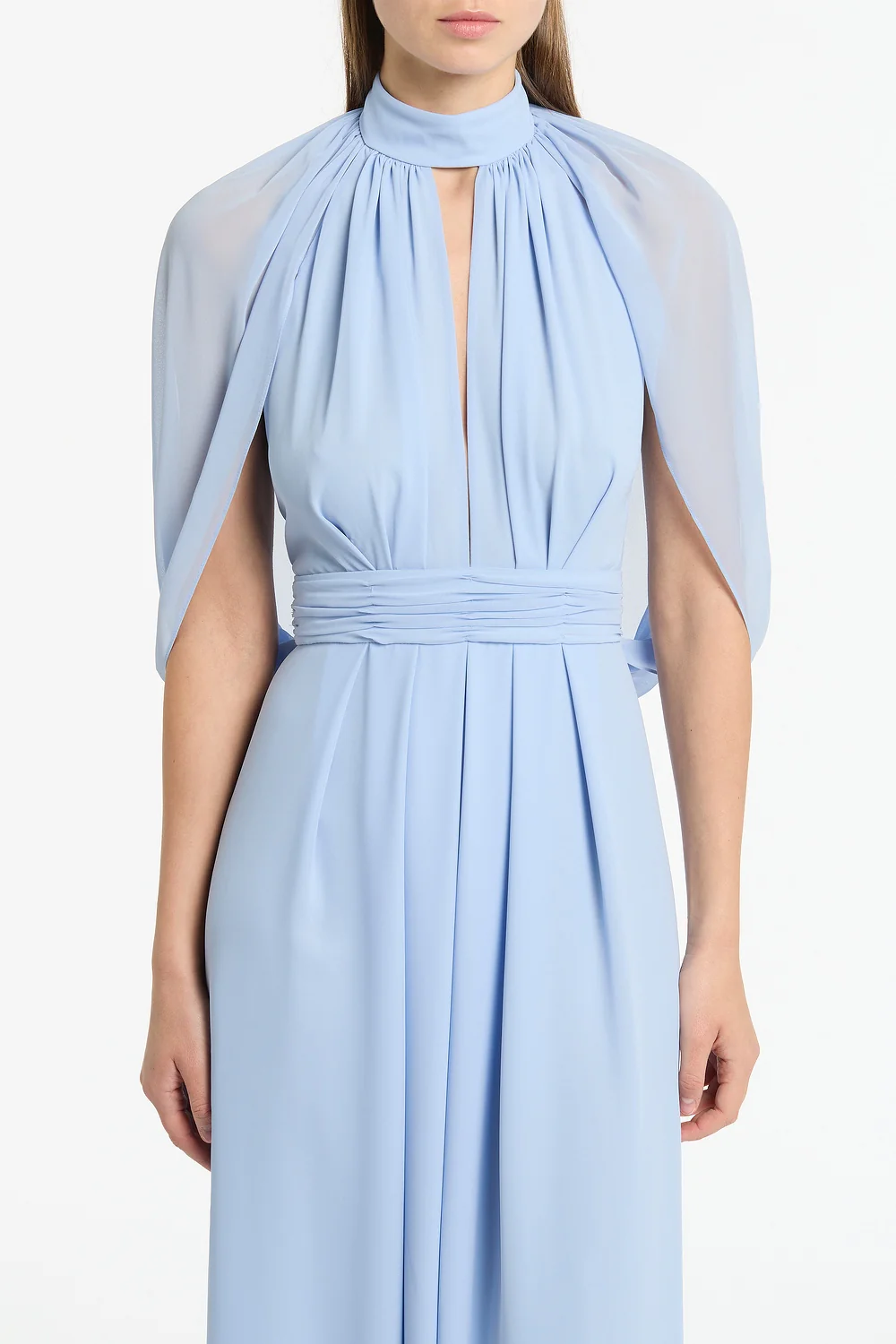 POWDER BLUE GEORGETTE HALTER CAPE GOWN - Image 4