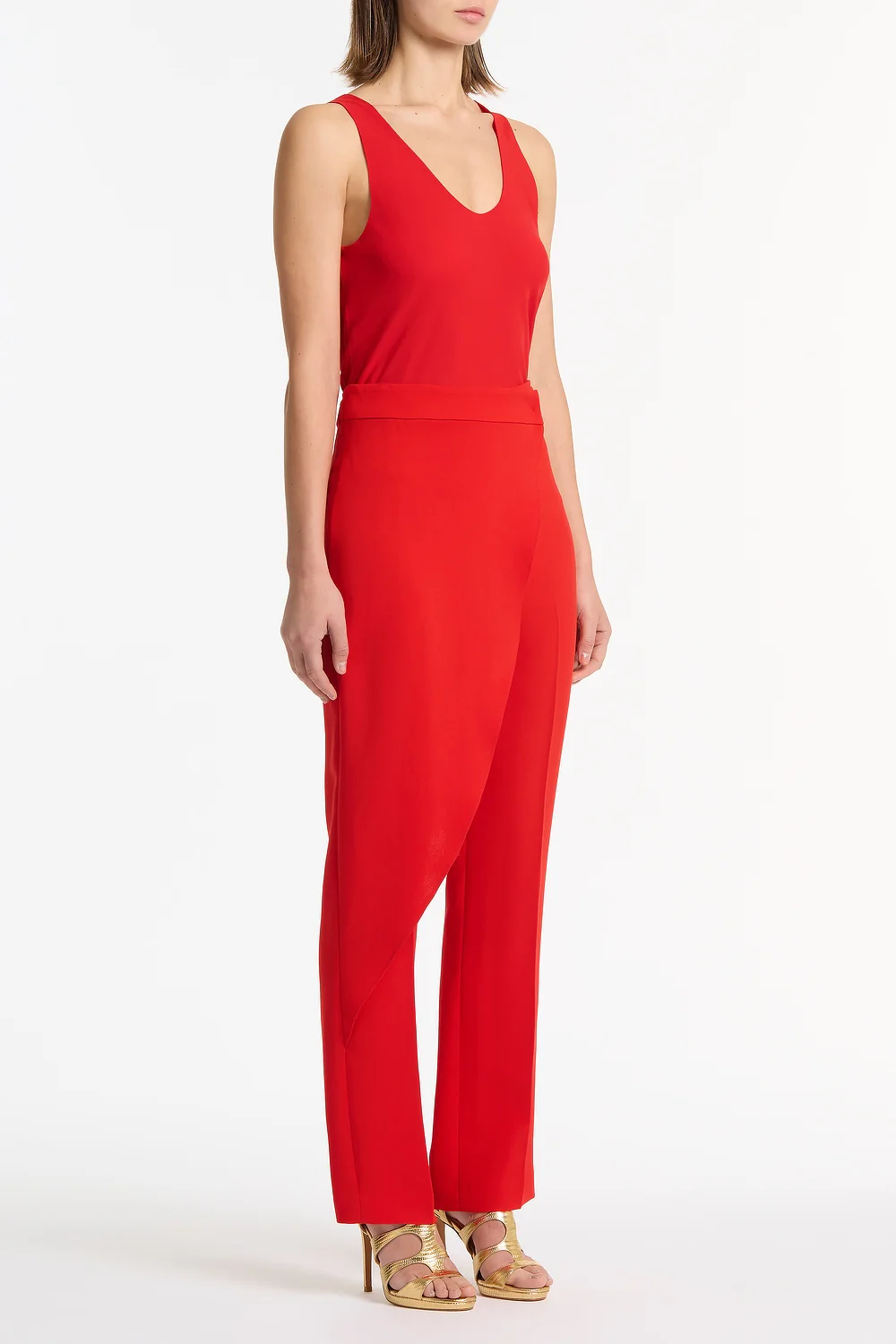 RED CREPE DRAPE FRONT PANT - Image 2