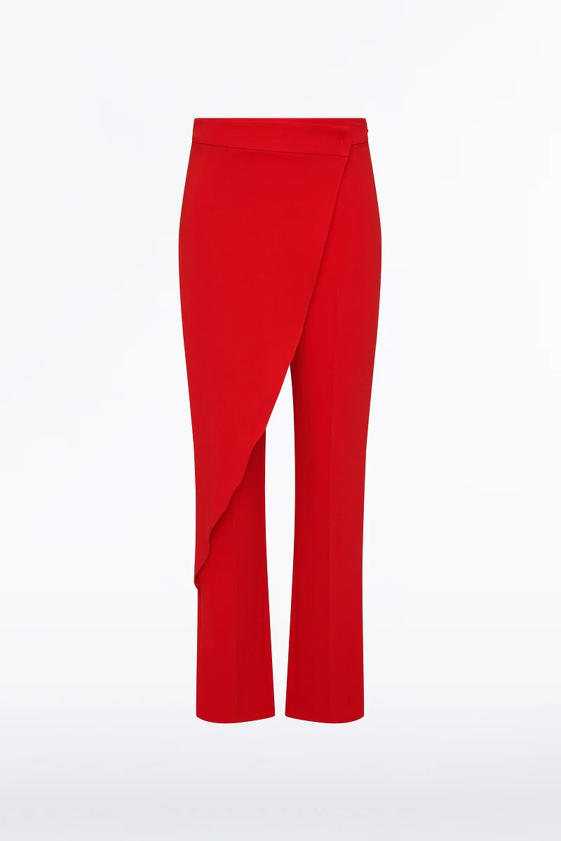 RED CREPE DRAPE FRONT PANT - Image 5