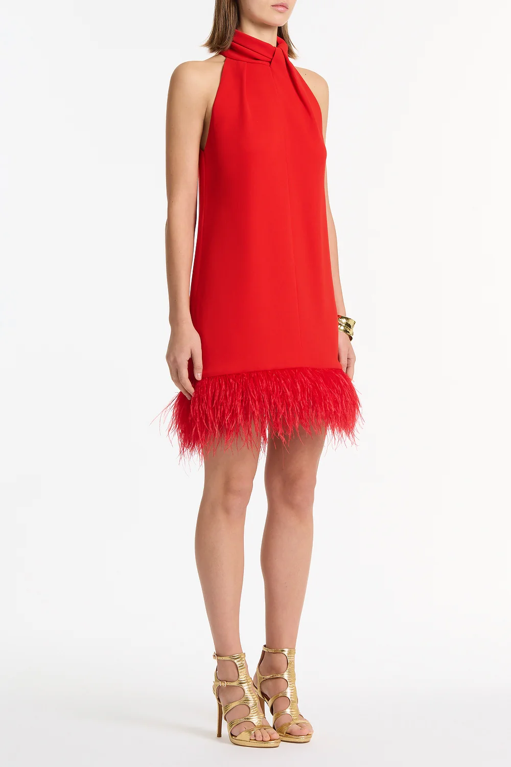 RED CREPE FEATHER MINI DRESS - Image 2