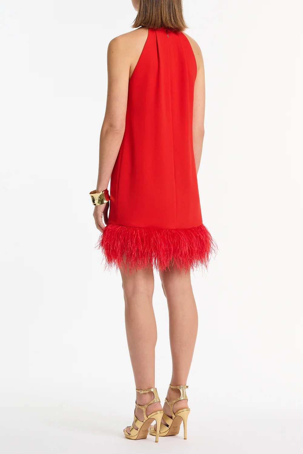 RED CREPE FEATHER MINI DRESS - Image 3