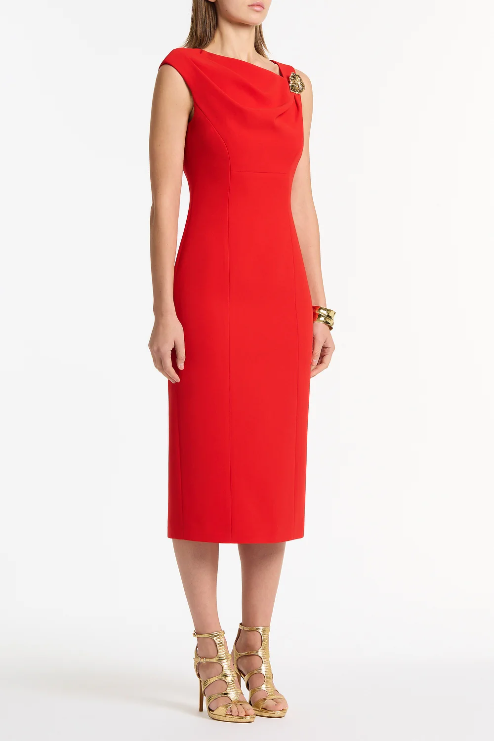 RED CREPE LEAF MIDI DRESS - Image 2