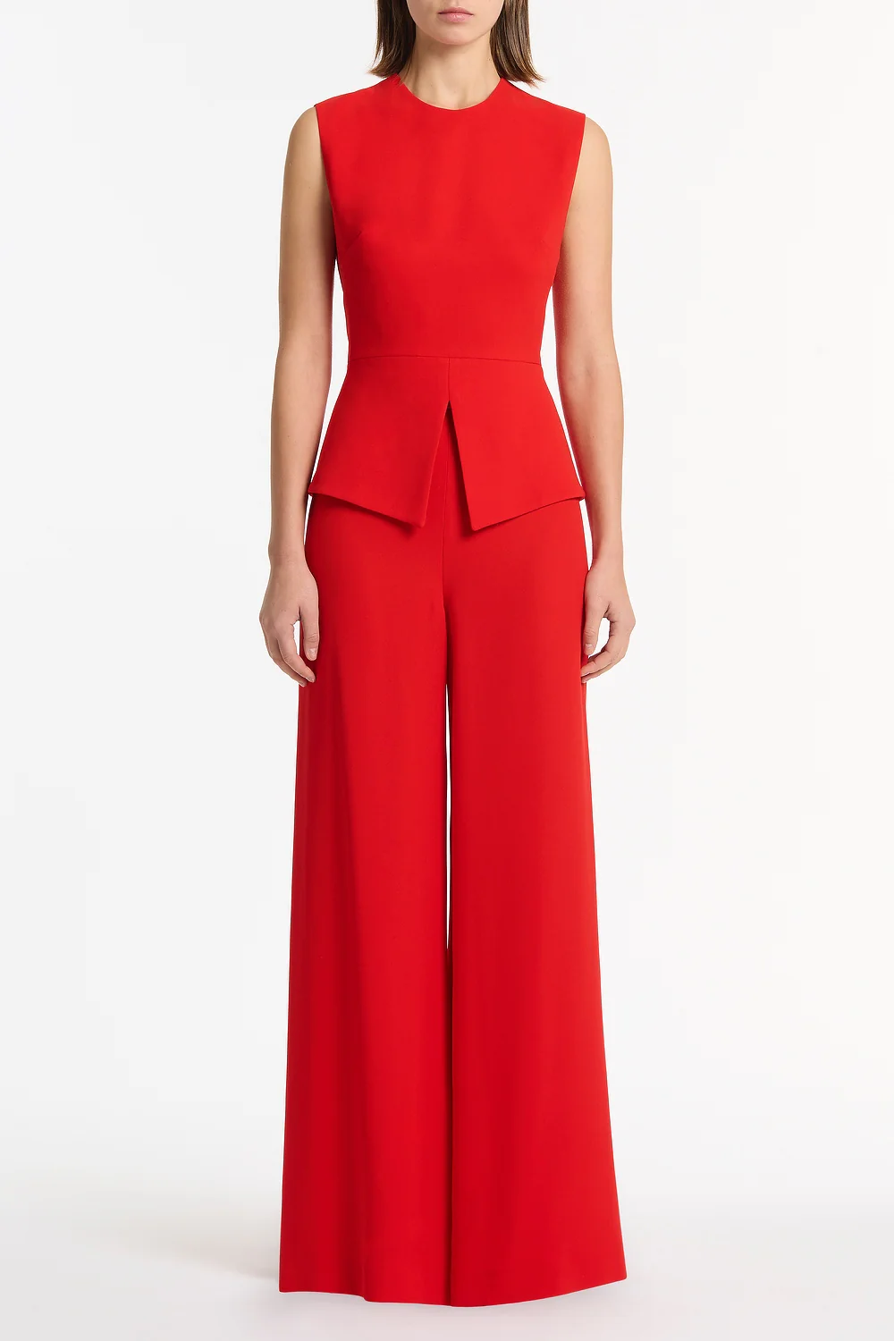 RED CREPE PEPLUM TOP