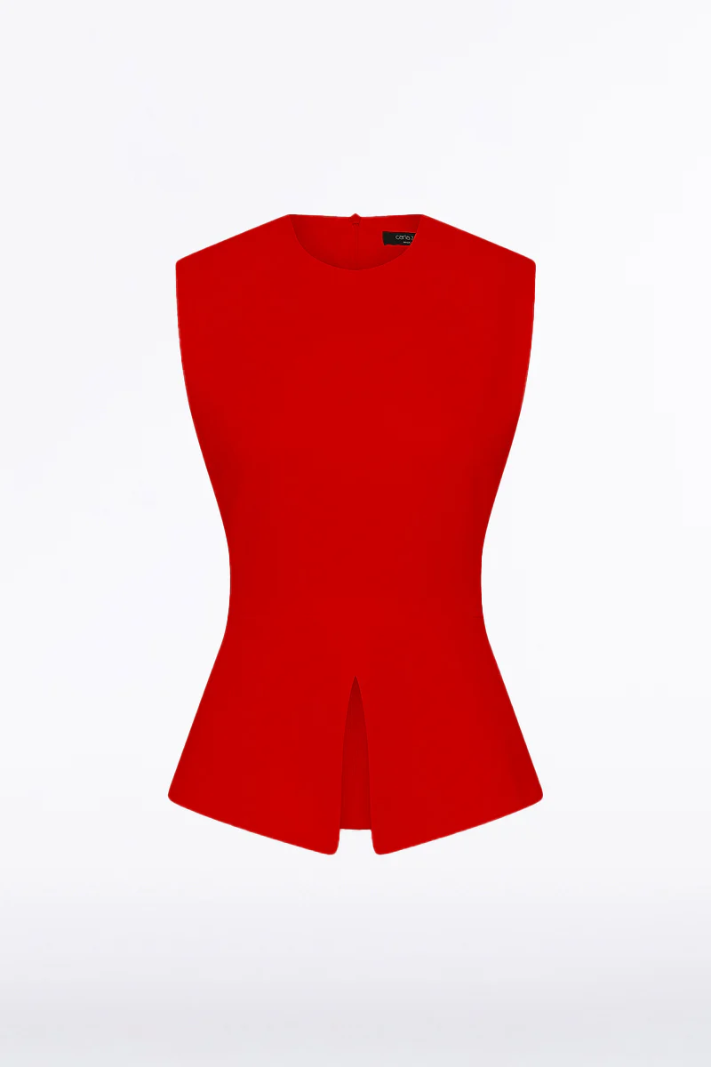 RED CREPE PEPLUM TOP - Image 4