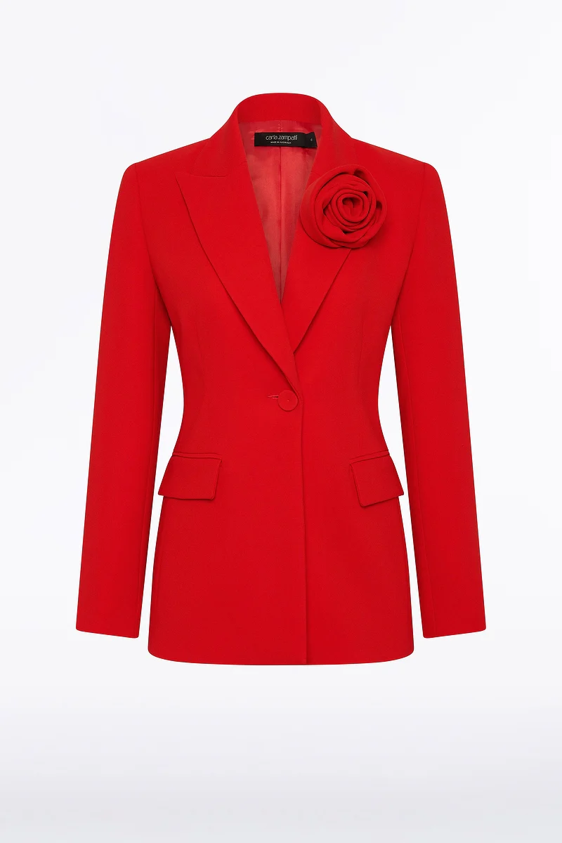RED CREPE ROSE JACKET - Image 6