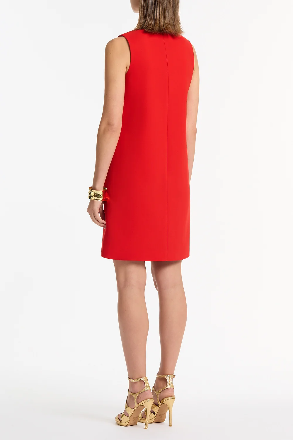 RED CREPE SCOOP NECK SHIFT DRESS - Image 2