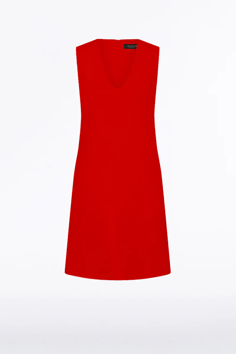 RED CREPE SCOOP NECK SHIFT DRESS - Image 4