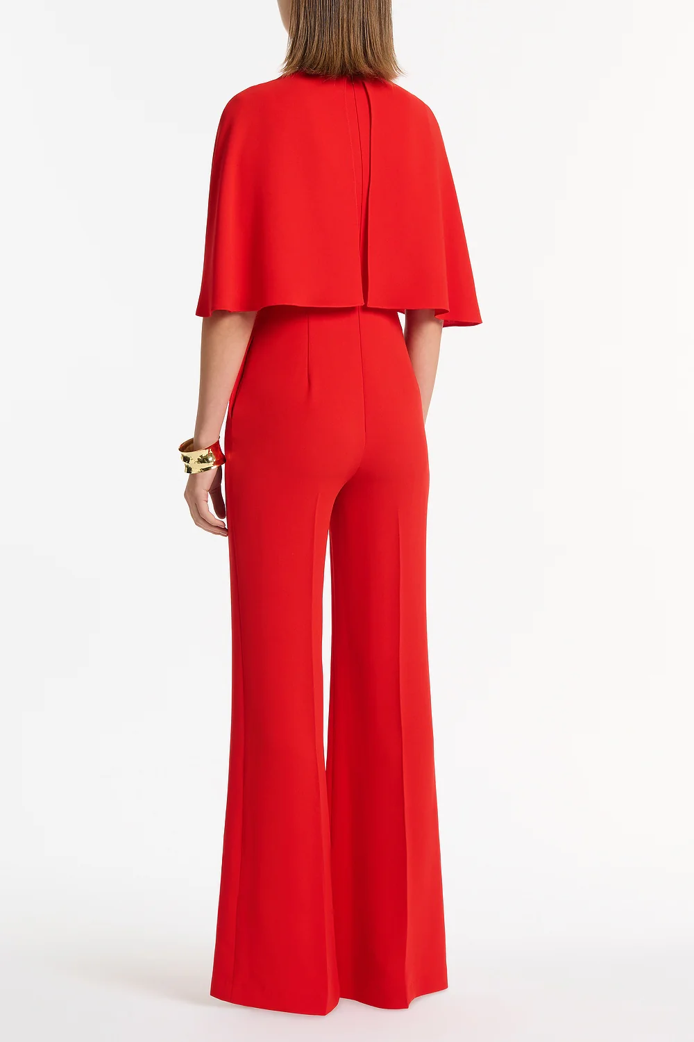 RED CREPE TUCK FRONT CAPE JUMPSUIT - Image 3