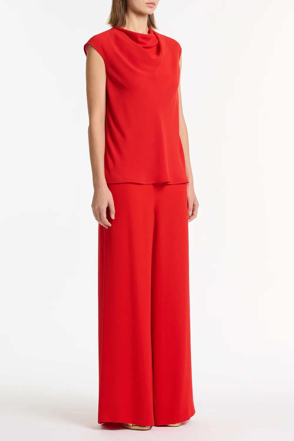RED GEORGETTE CAP SLEEVE COWL TOP - Image 2