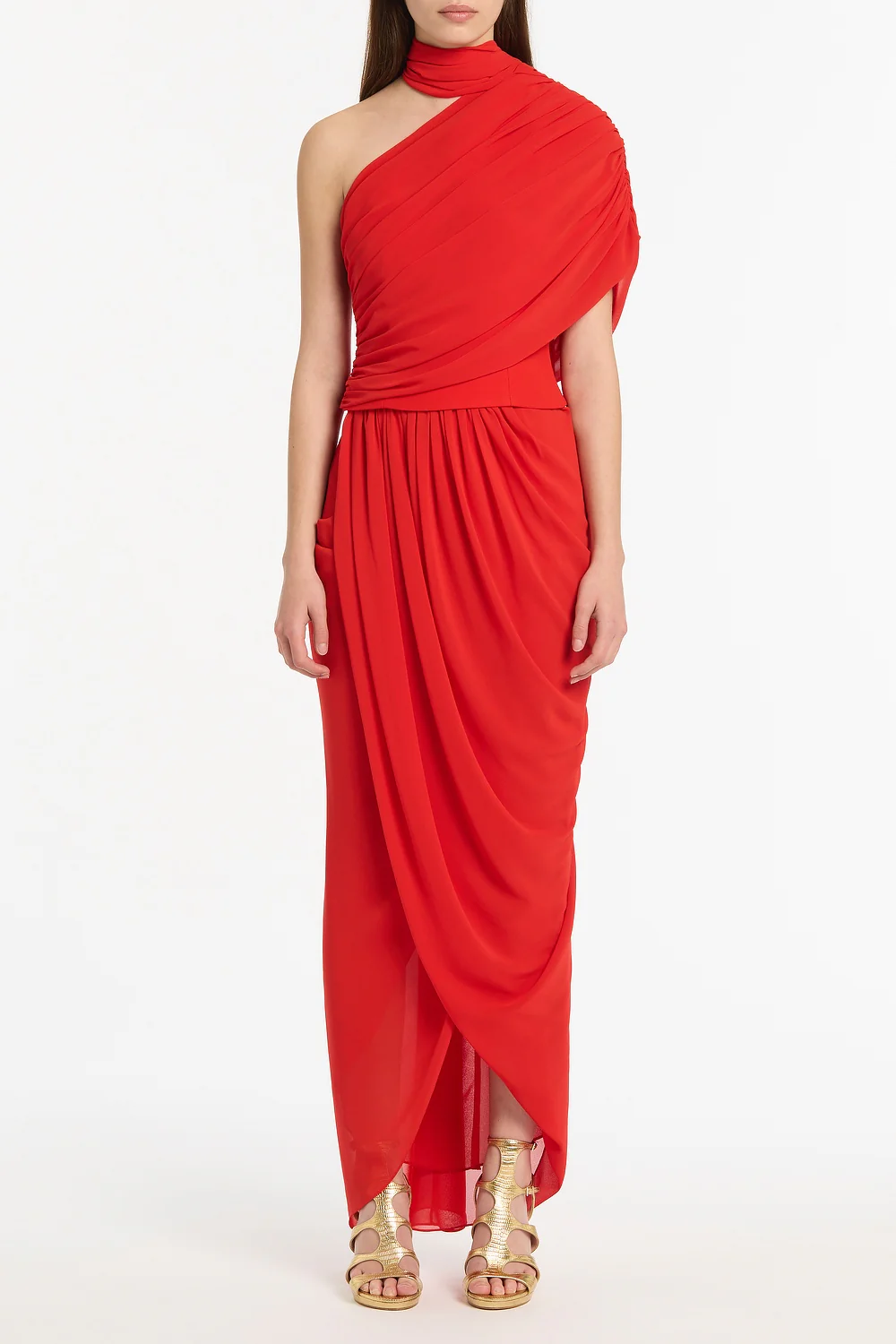 RED GEORGETTE DRAPE WRAP SKIRT