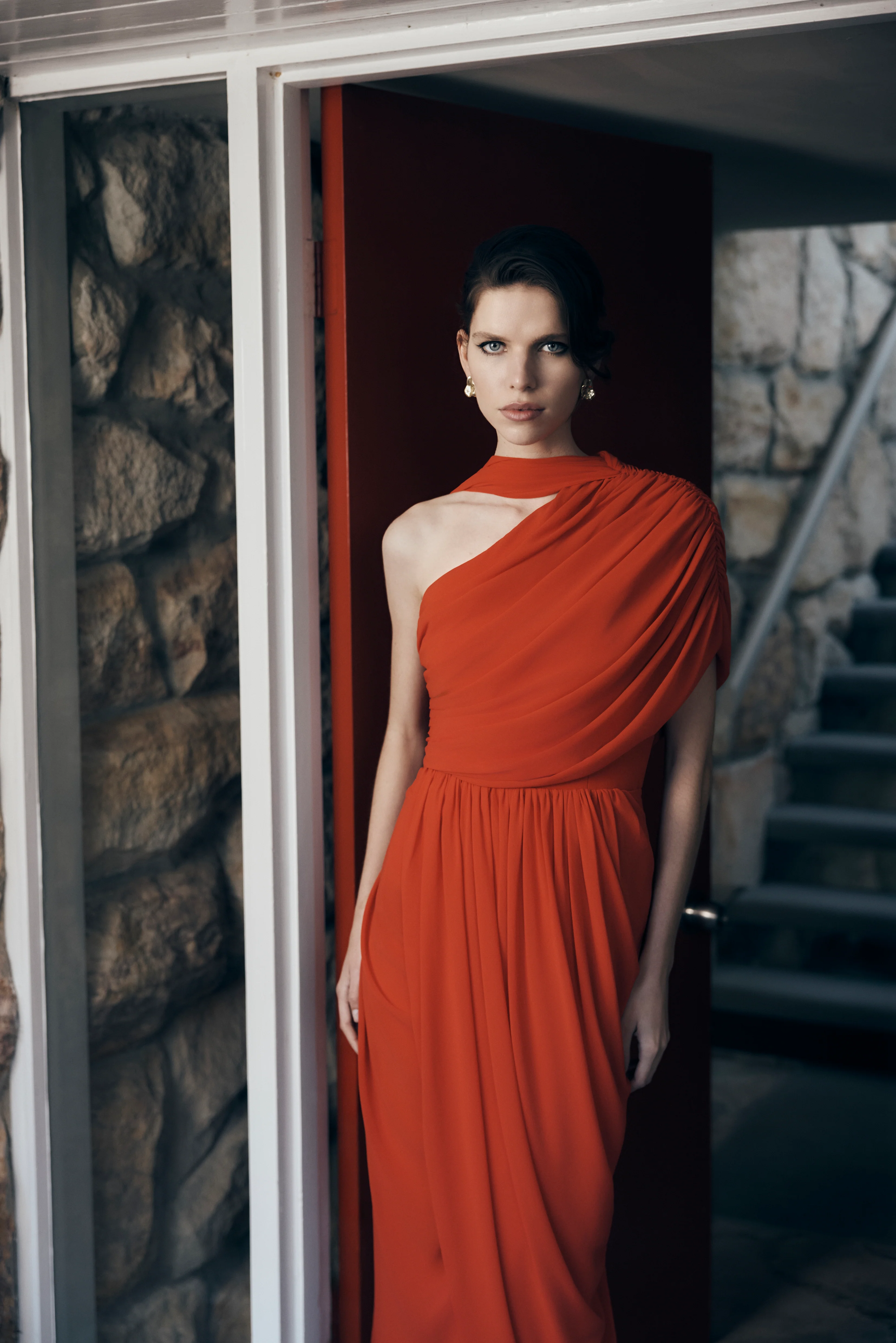 RED GEORGETTE DRAPE WRAP SKIRT - Image 4