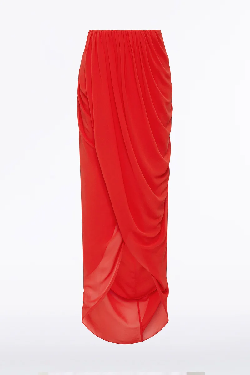 RED GEORGETTE DRAPE WRAP SKIRT - Image 7