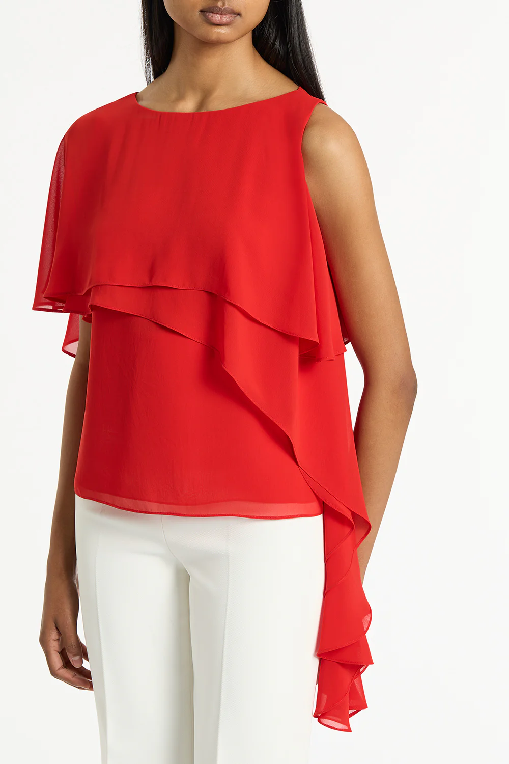 RED GEORGETTE HIGH LOW TOP - Image 4