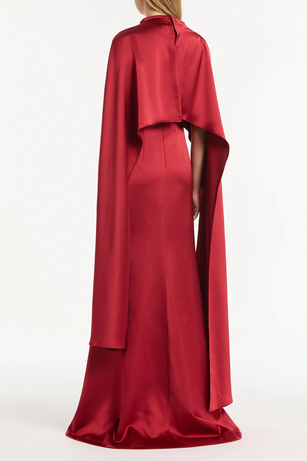 RIO RED SATIN CAPE DRESS - Image 2