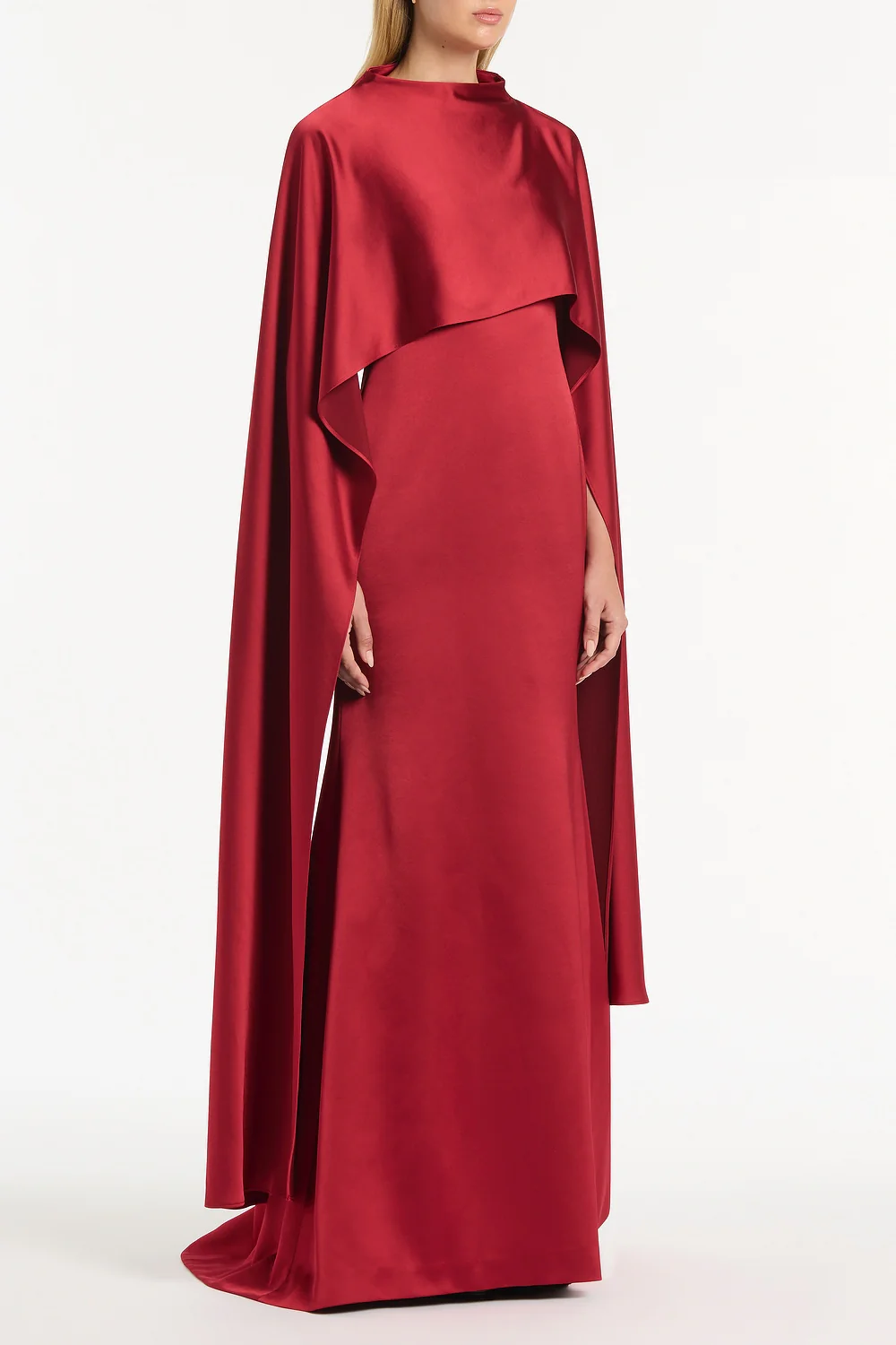 RIO RED SATIN CAPE DRESS - Image 3