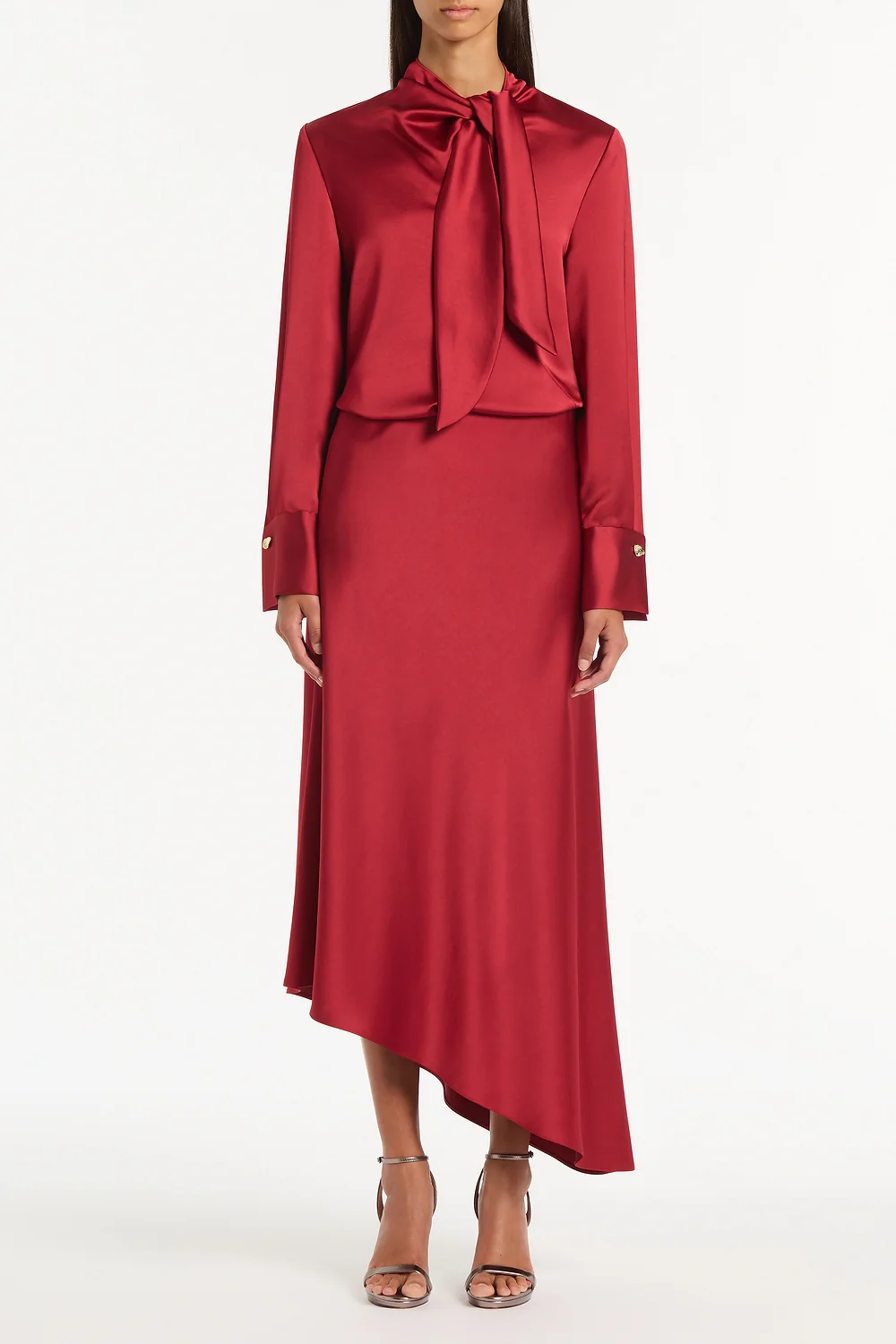 RIO RED SATIN TIE FRONT BLOUSE