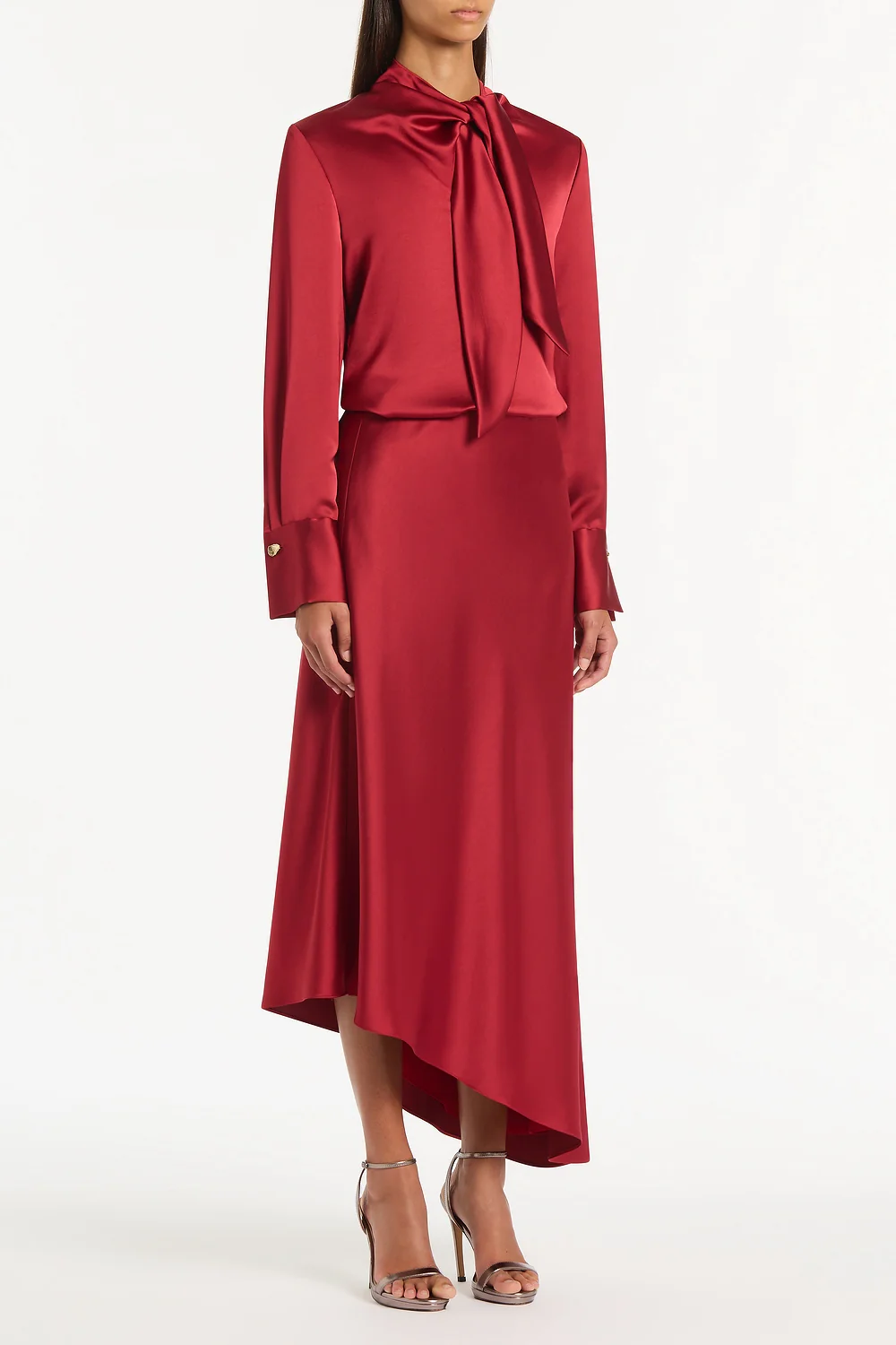 RIO RED SATIN TIE FRONT BLOUSE - Image 3