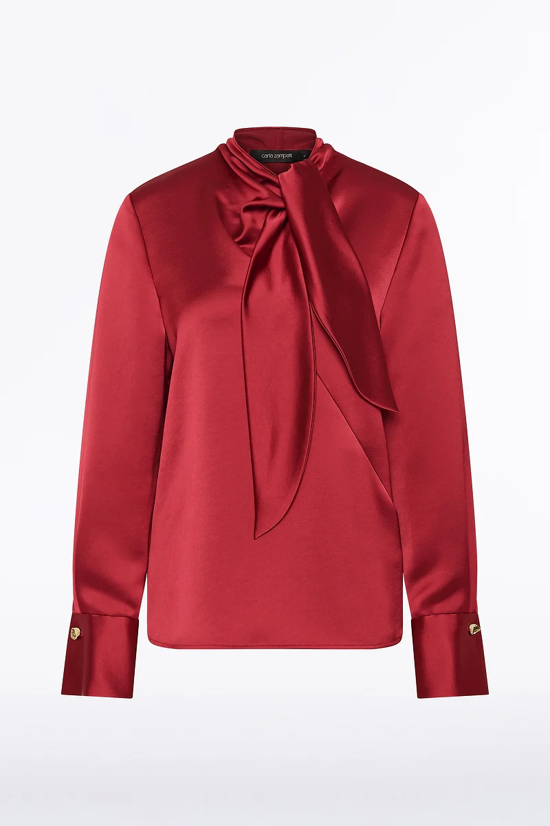 RIO RED SATIN TIE FRONT BLOUSE - Image 4