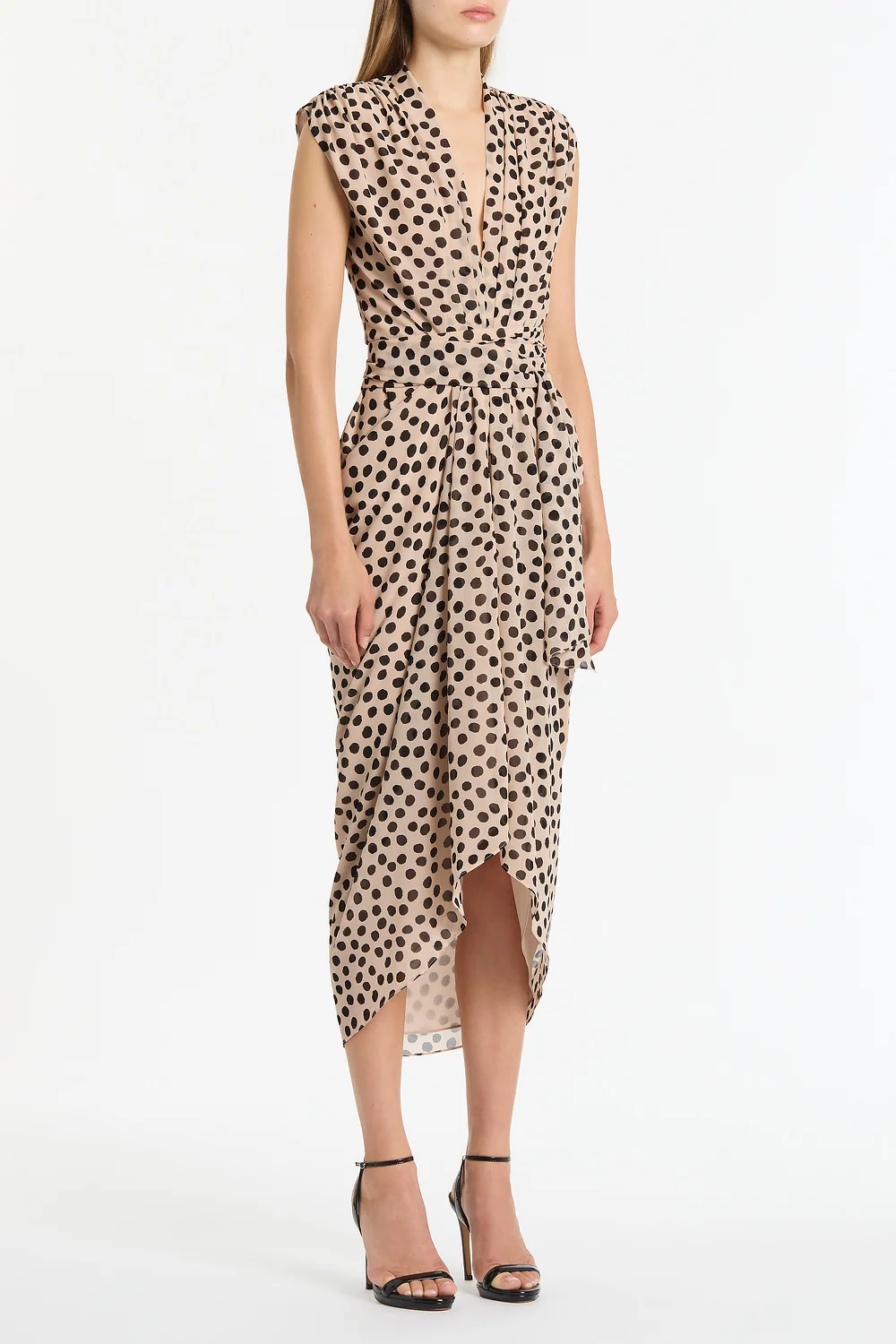 ROSA SPOT GEORGETTE SLEEVELESS WATERFALL DRESS - Image 2