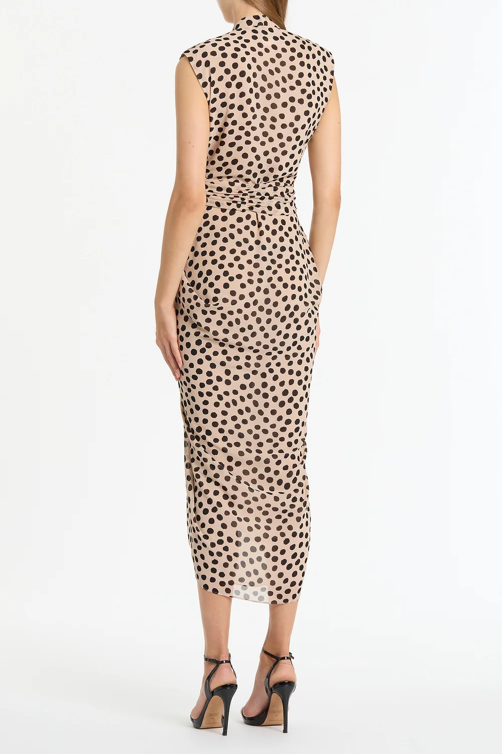 ROSA SPOT GEORGETTE SLEEVELESS WATERFALL DRESS - Image 4