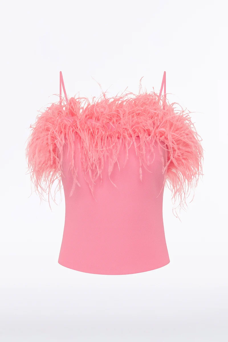 ROSE PINK CREPE FEATHER TOP - Image 6