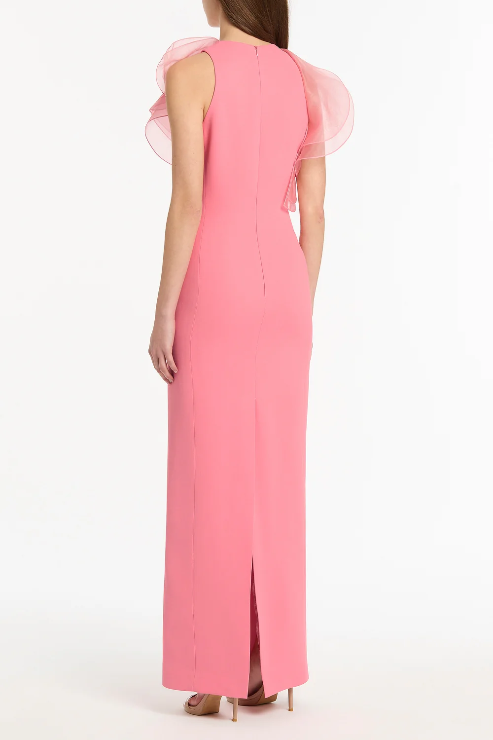 ROSE PINK CREPE RUFFLE FRONT GOWN - Image 3