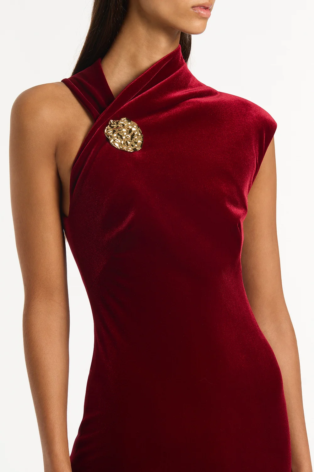 ROUGE VELVET BUTTON GOWN - Image 4