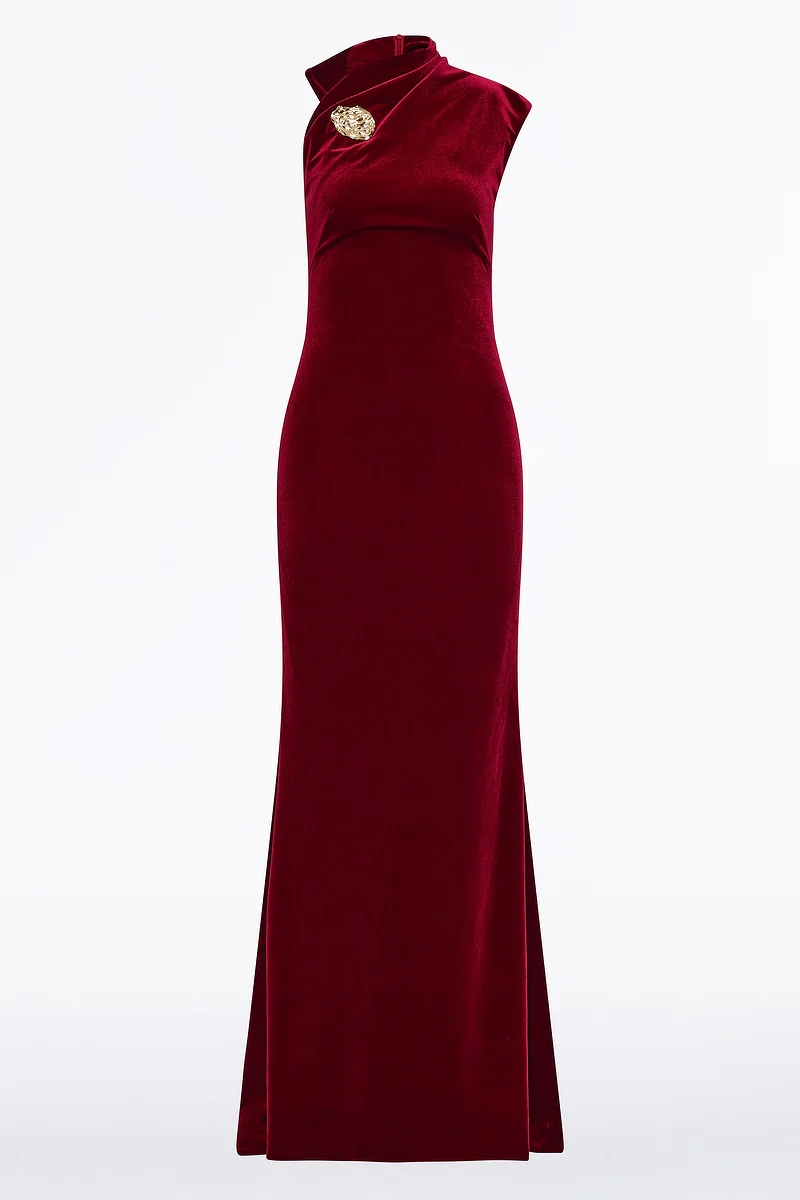 ROUGE VELVET BUTTON GOWN - Image 5