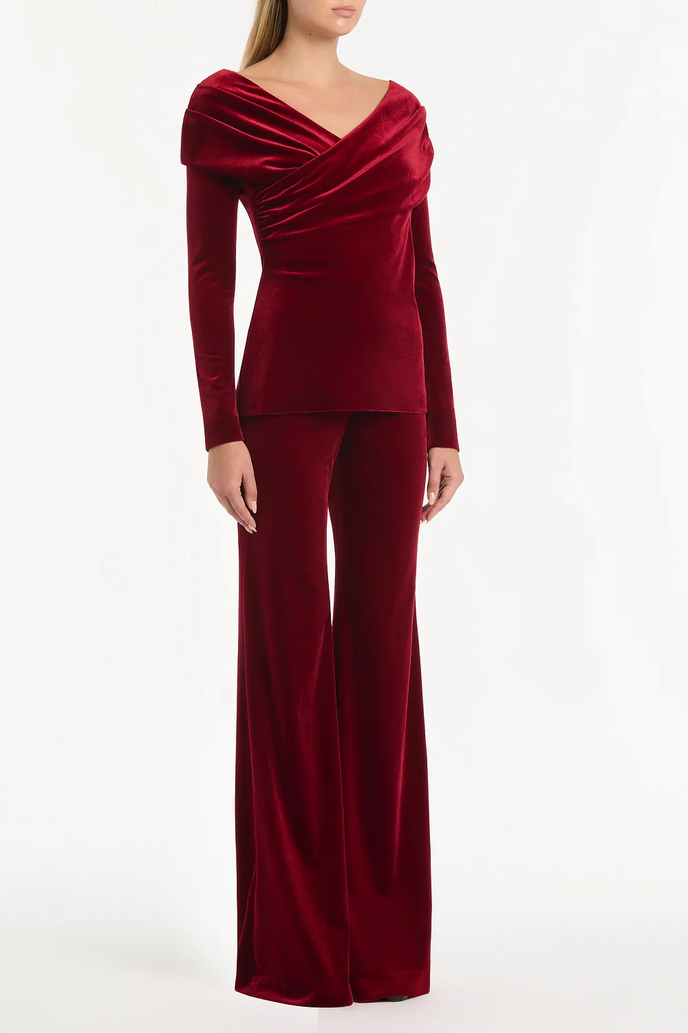 ROUGE VELVET DRAPED SHOULDER TOP - Image 3
