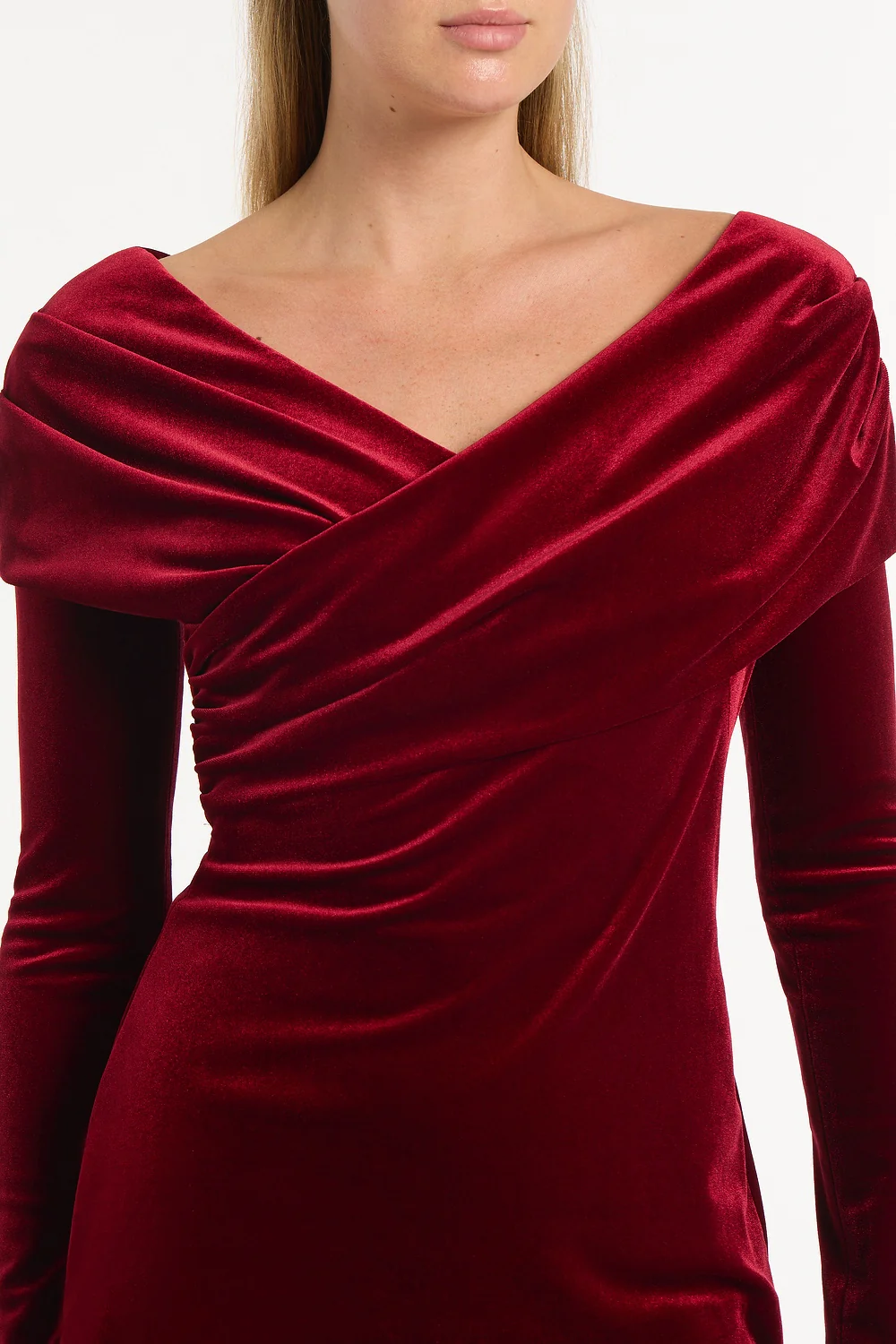 ROUGE VELVET DRAPED SHOULDER TOP - Image 4