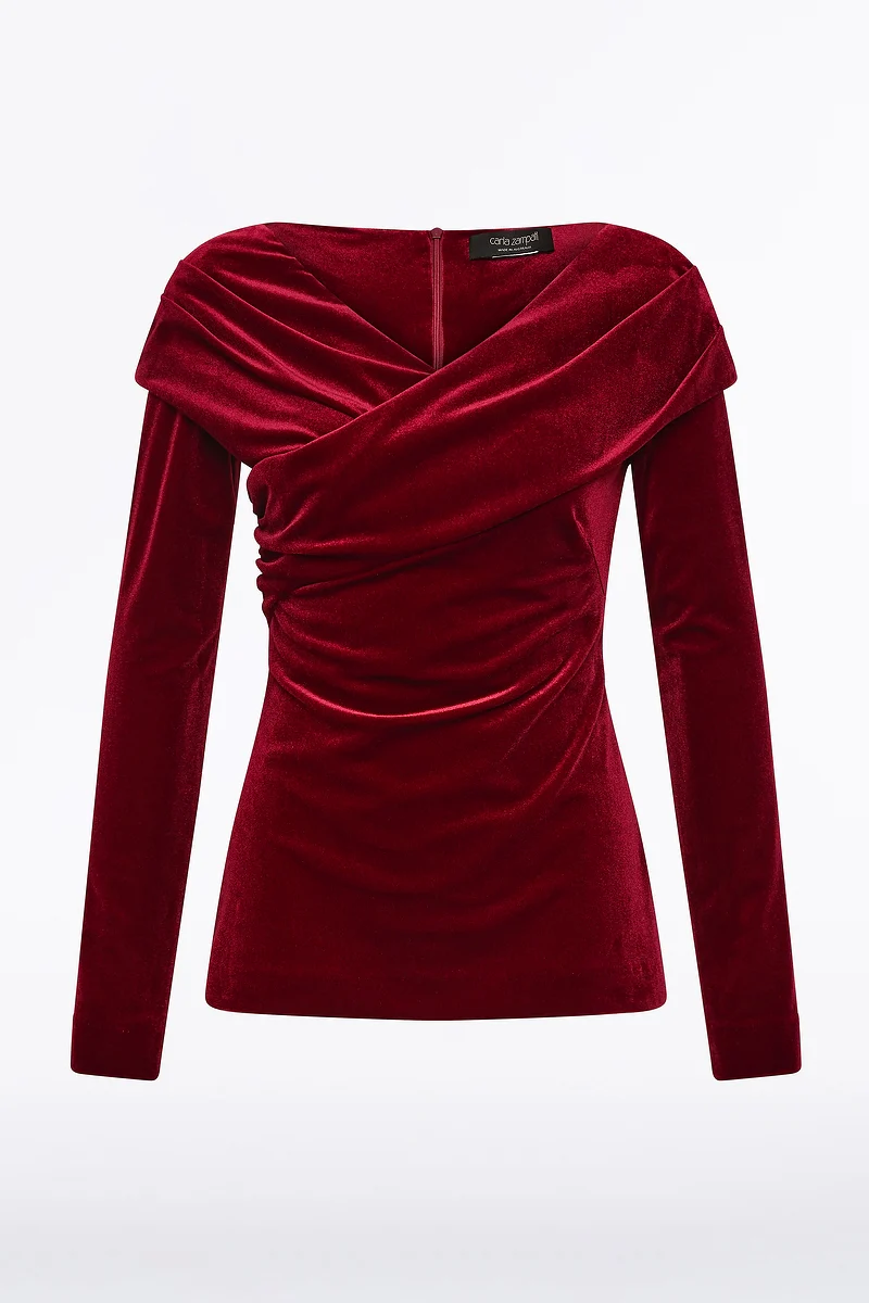 ROUGE VELVET DRAPED SHOULDER TOP - Image 5