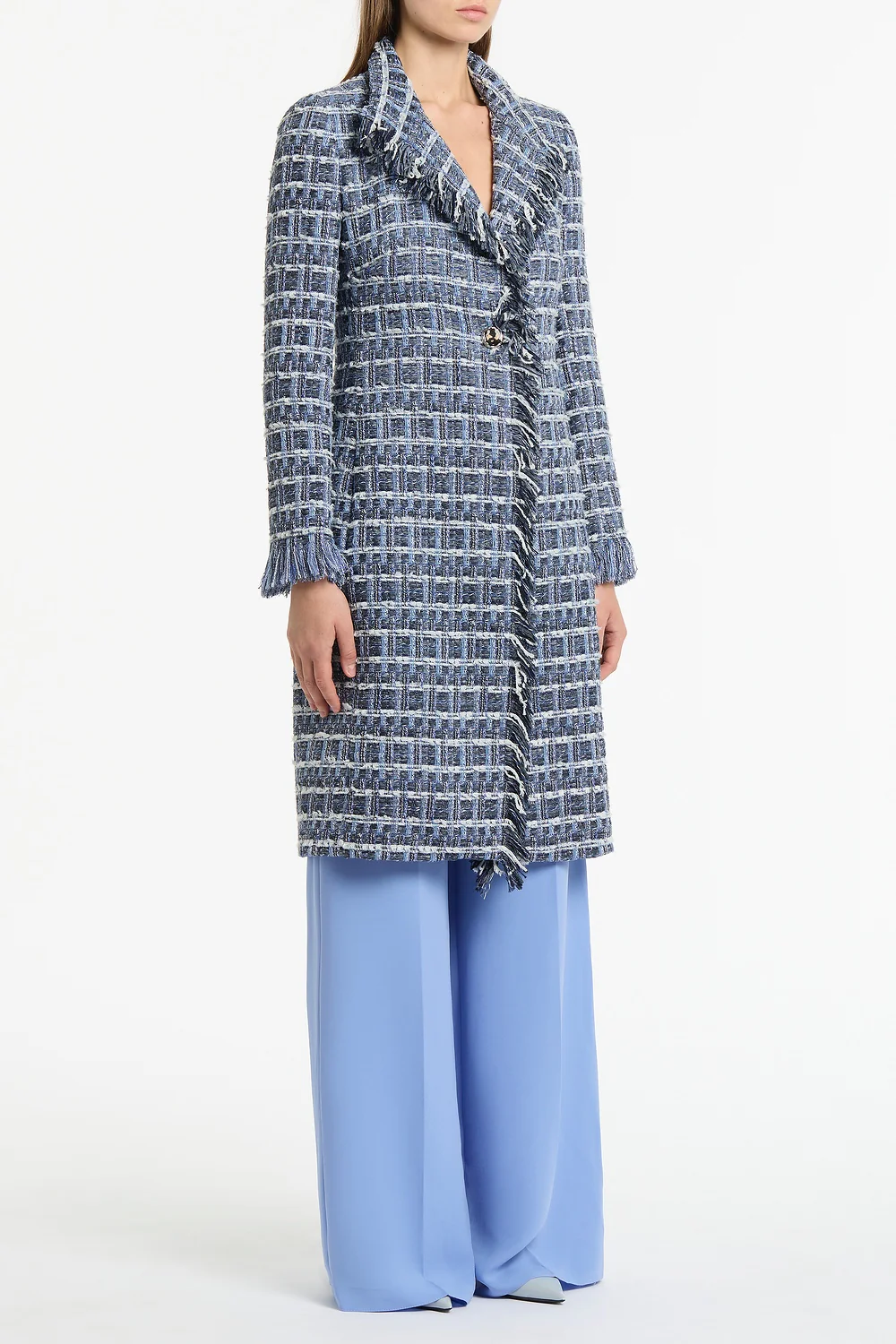 ROYAL METALLIC CHECK TWEED FRINGED COAT - Image 2