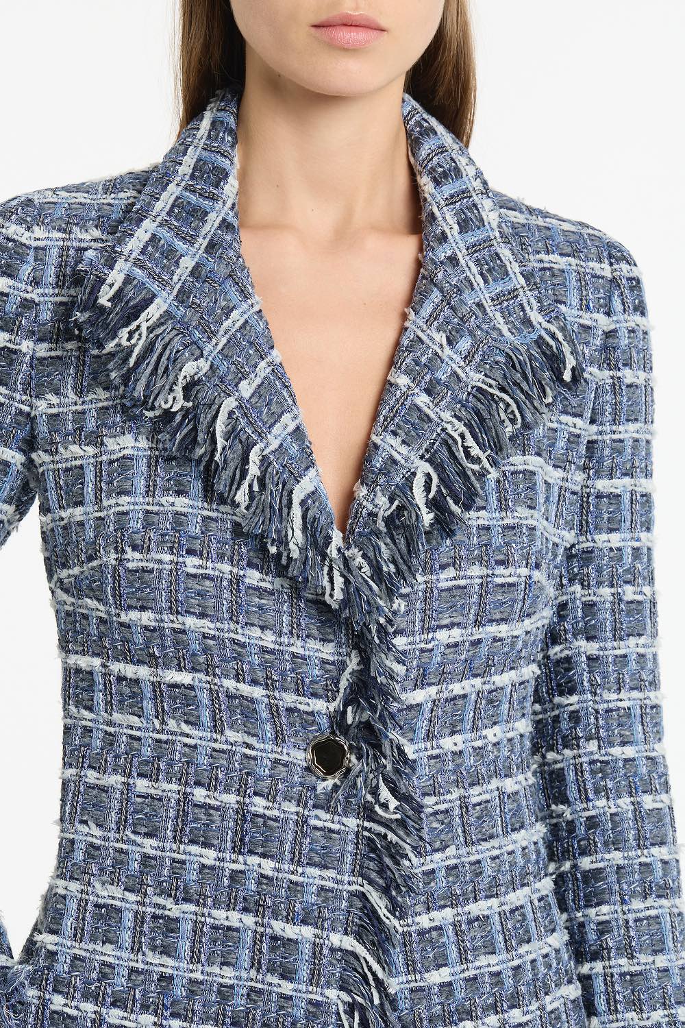 ROYAL METALLIC CHECK TWEED FRINGED COAT - Image 4