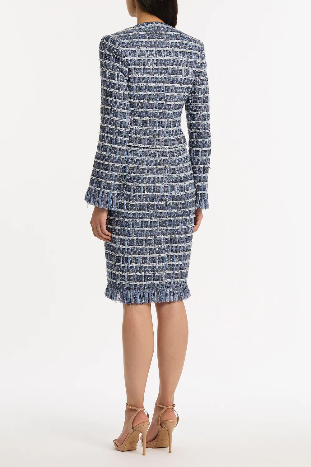 ROYAL METALLIC CHECK TWEED FRINGED CROPPED JACKET - Image 3