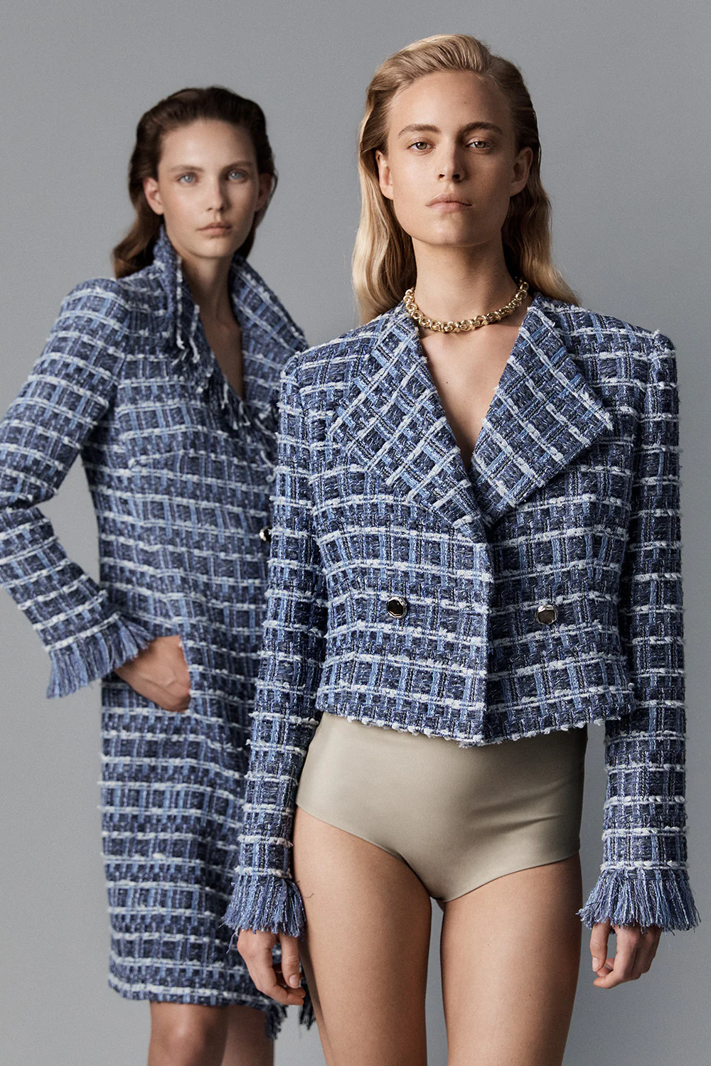 ROYAL METALLIC CHECK TWEED FRINGED CROPPED JACKET - Image 5