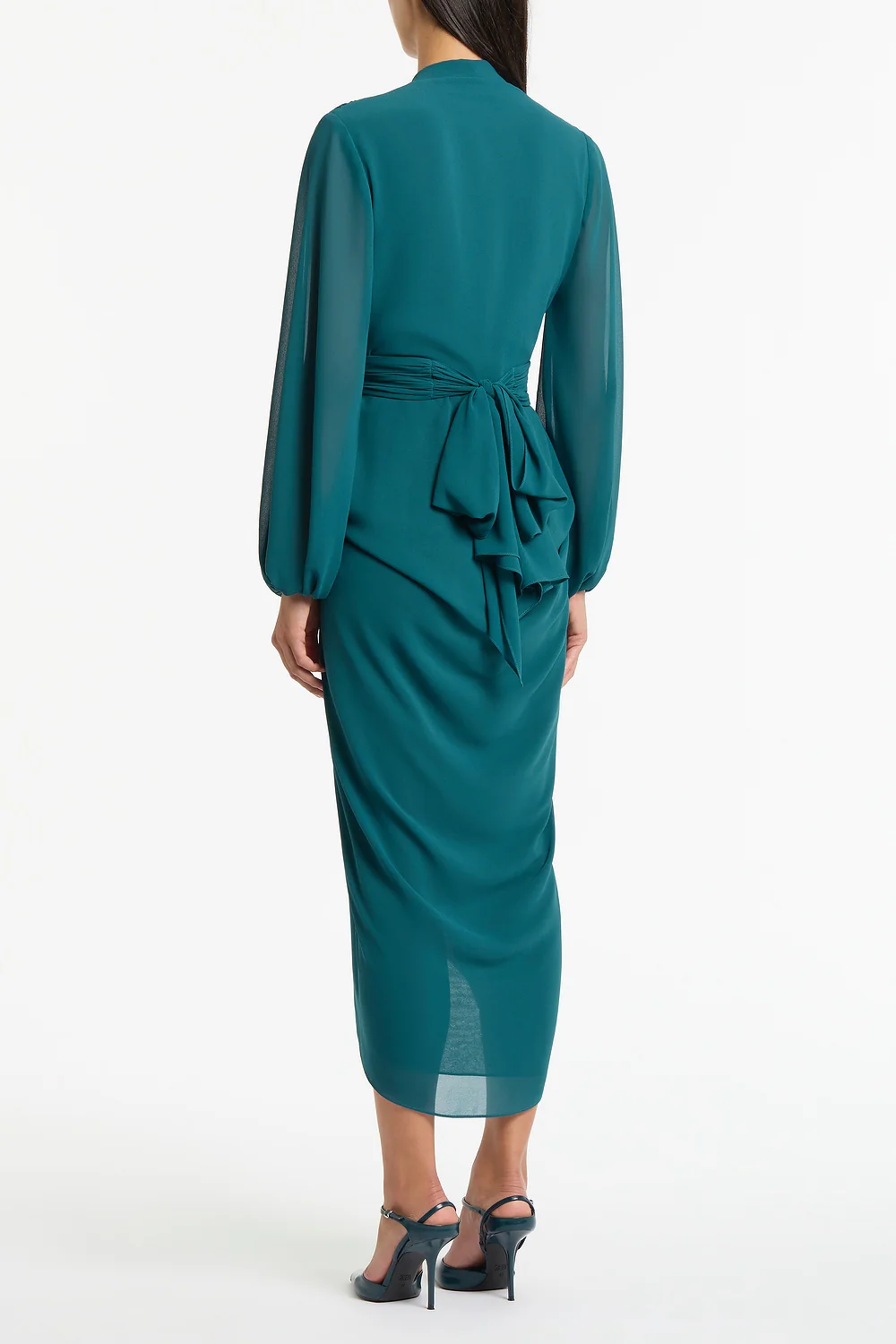 SERPENTINE GEORGETTE LONG SLEEVE WATERFALL DRESS - Image 3