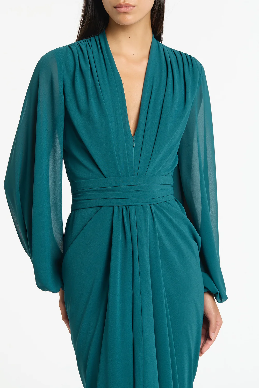 SERPENTINE GEORGETTE LONG SLEEVE WATERFALL DRESS - Image 4