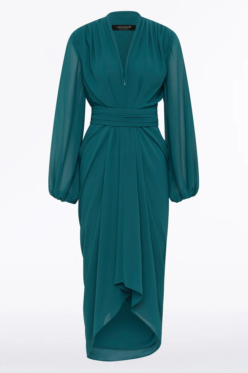 SERPENTINE GEORGETTE LONG SLEEVE WATERFALL DRESS - Image 5