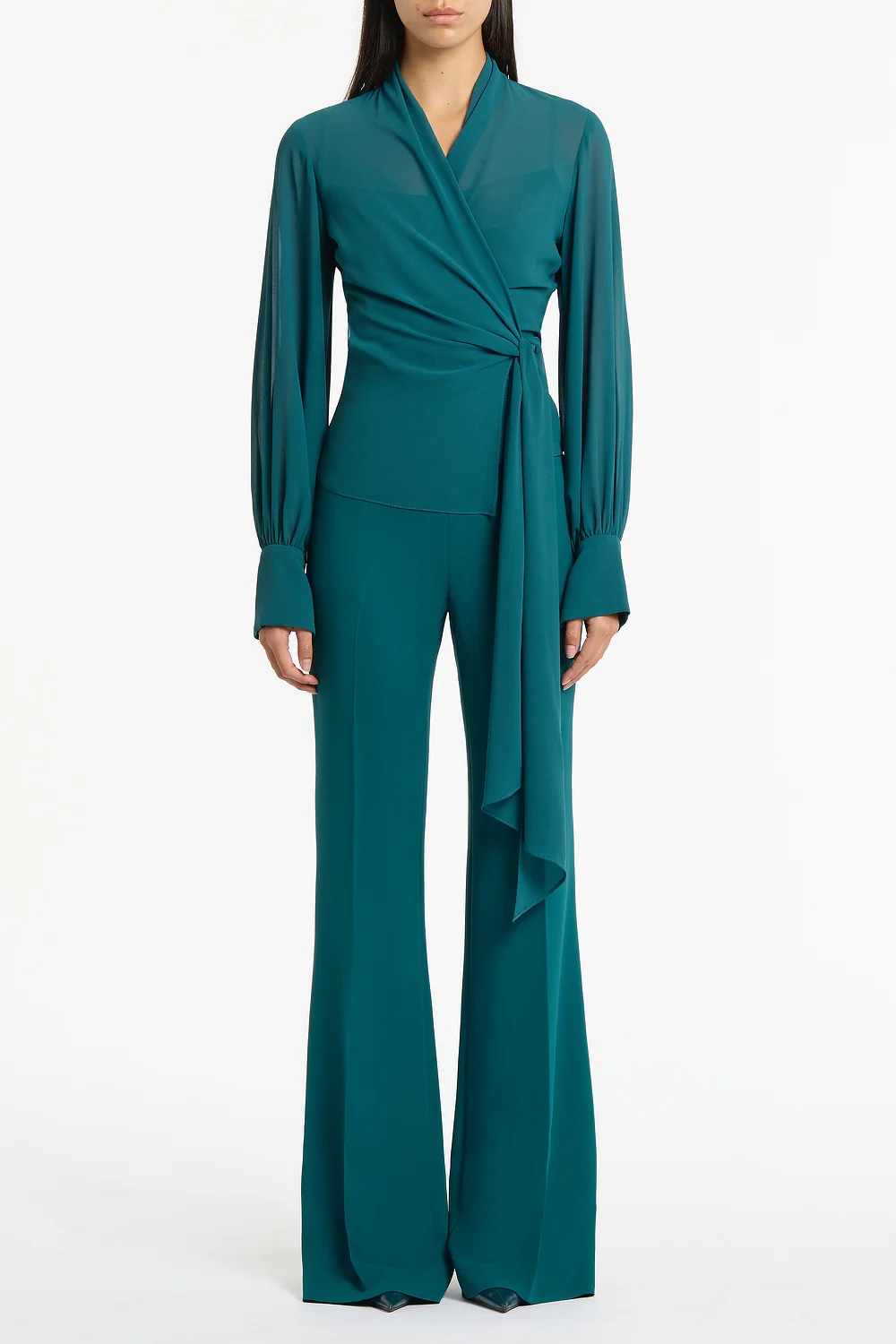 SERPENTINE GEORGETTE LONG SLEEVE WRAP TOP
