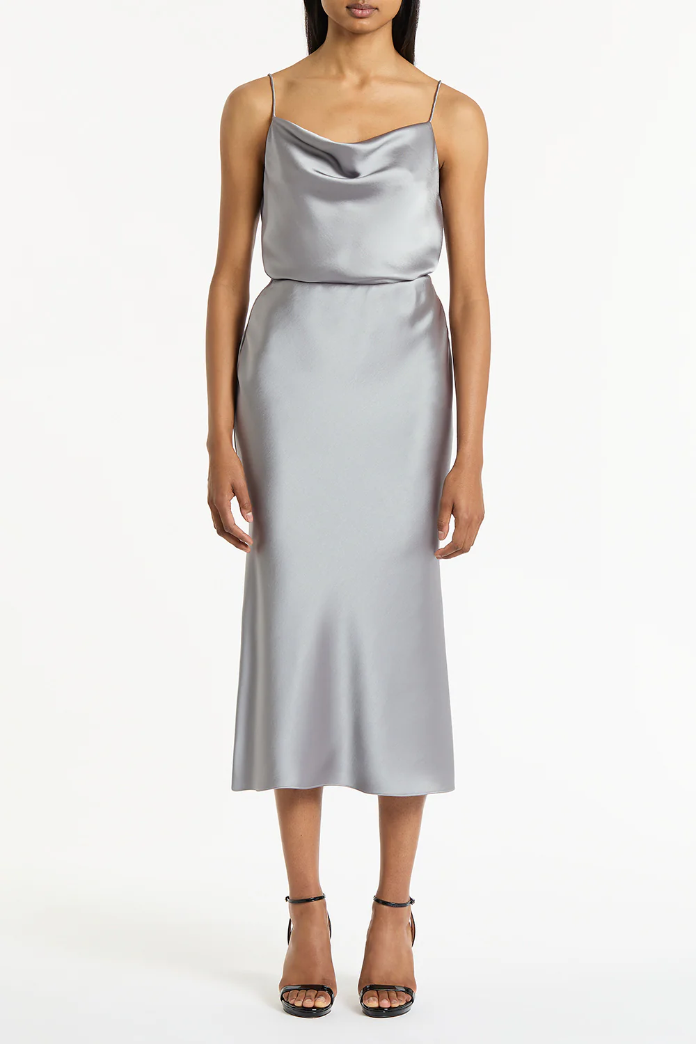SILVER SATIN COWL NECK CAMI