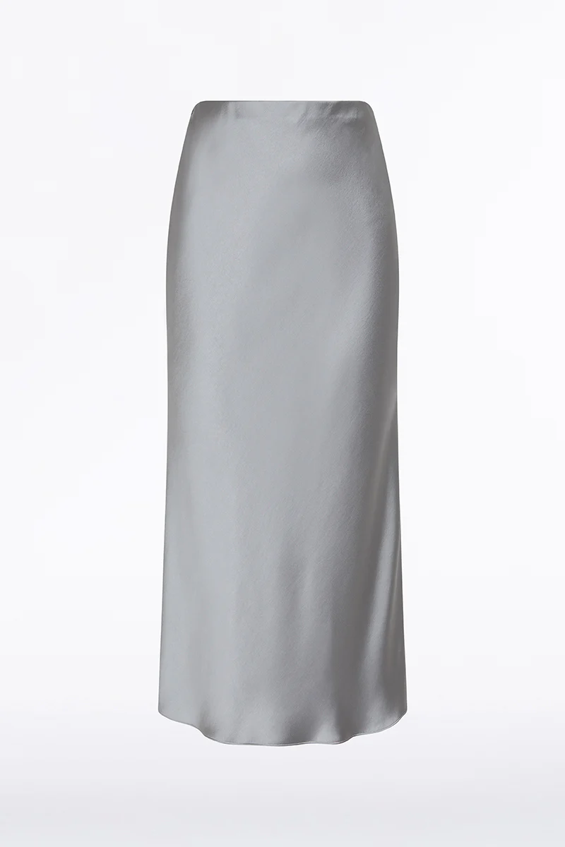 SILVER SATIN MIDI SKIRT - Image 5