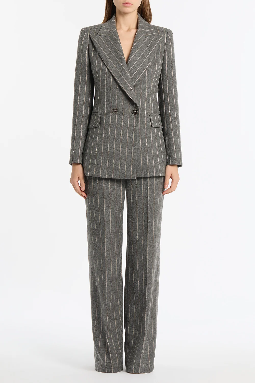 SLATE ITALIAN WOOL PINSTRIPE DOUBLE BREASTED BLAZER