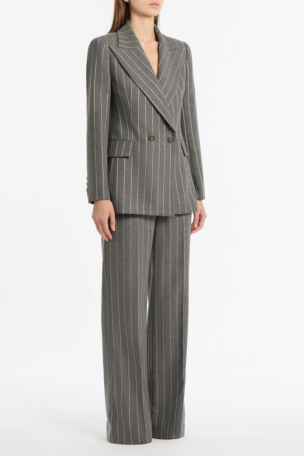 SLATE ITALIAN WOOL PINSTRIPE WIDE LEG PANT - Image 2