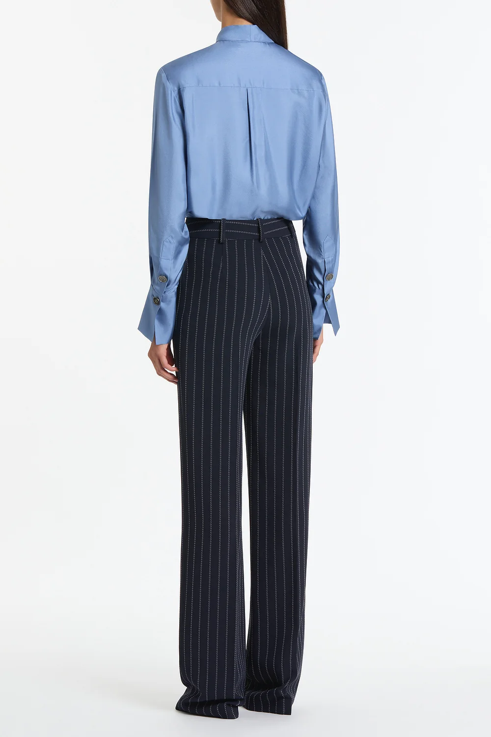 STEEL BLUE SILK RIBBON COLLAR SHIRT - Image 2