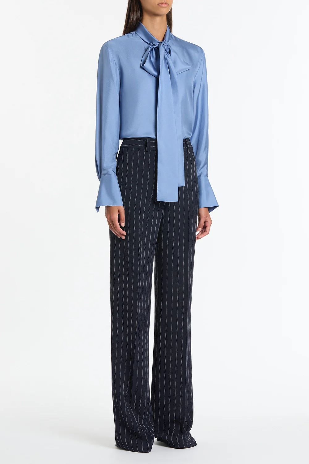 STEEL BLUE SILK RIBBON COLLAR SHIRT - Image 3