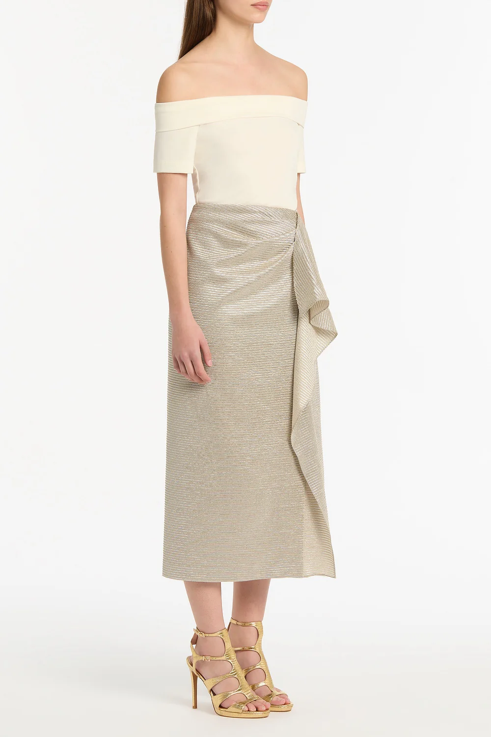 STRIPED GOLD RUFFLE FRONT SKIRT - Image 2