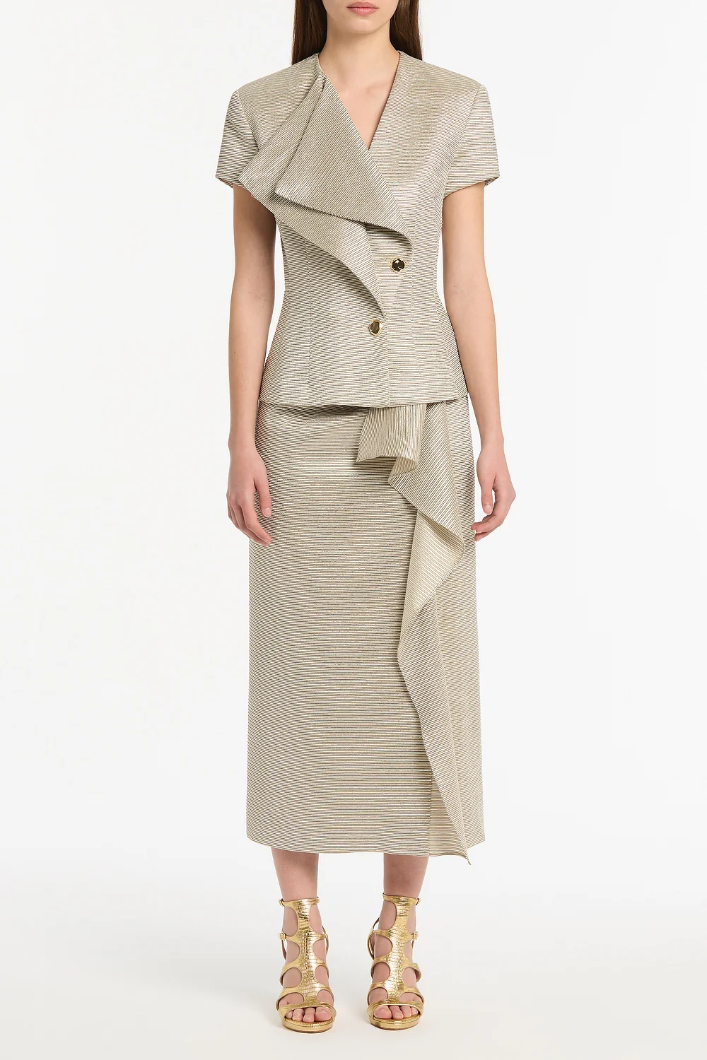 STRIPED GOLD RUFFLE FRONT SKIRT - Image 4