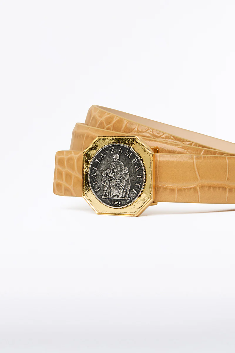 TAN CROC OCTAGONAL COIN BELT