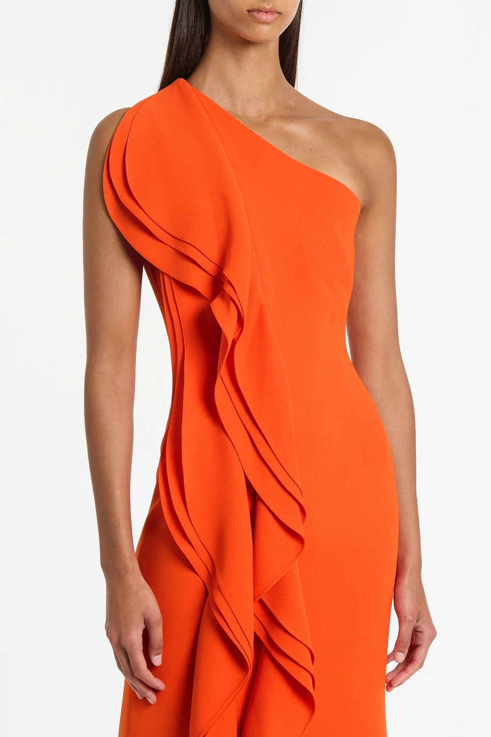 TANGERINE CREPE ONE SHOULDER PETAL GOWN - Image 4