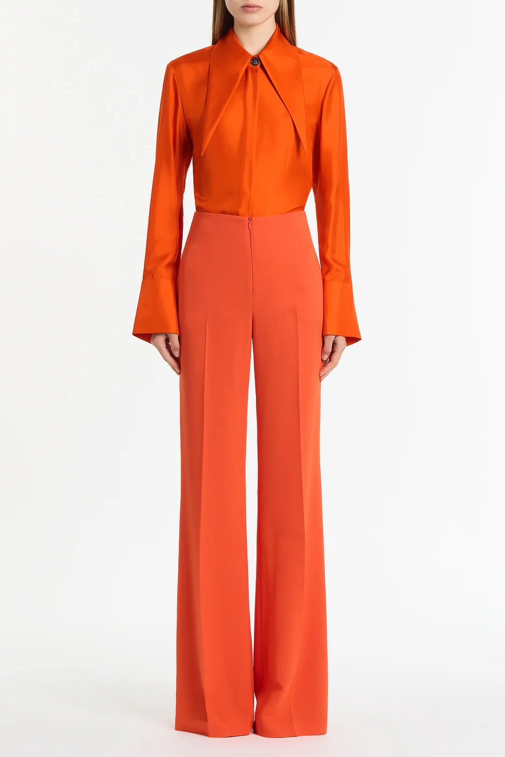 TANGERINE SILK TWILL LONG COLLAR SHIRT